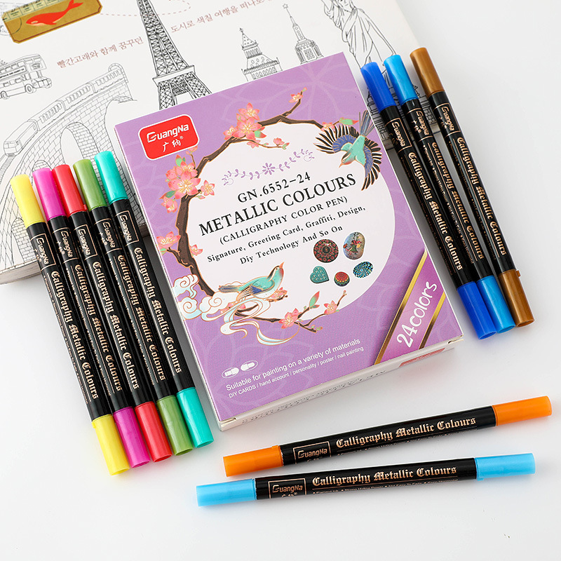 Guangna GN6552 marcador de metal de doble cabeza de cabeza gruesa 3mm24 traje de color pintado a mano graffiti para colorear rotulador