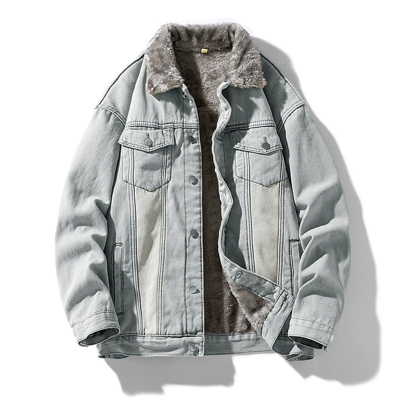 Denim men's warm trend jacket, American style, oversize