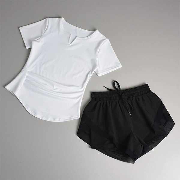 White black shorts, set, with short sleeve