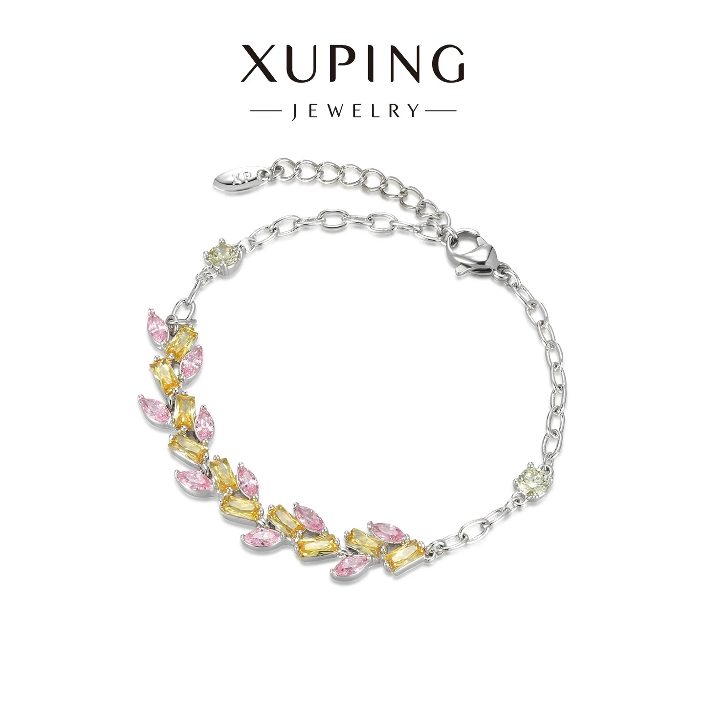 Xuping colección de cobre chapado blanco incrustado color zircon pulsera de orejas de trigo nicho de moda joyería de lujo ligera