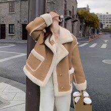 高级感皮毛一体羊羔毛绒外套女冬2023新款小个子绒厚短款棉衣