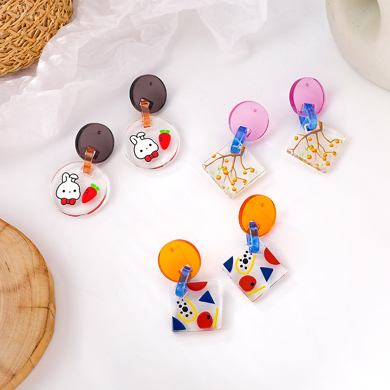 Wholesale Jewelry Fashion Color Transparent Acrylic Animal Fruit Earrings Nihaojewelrypicture11