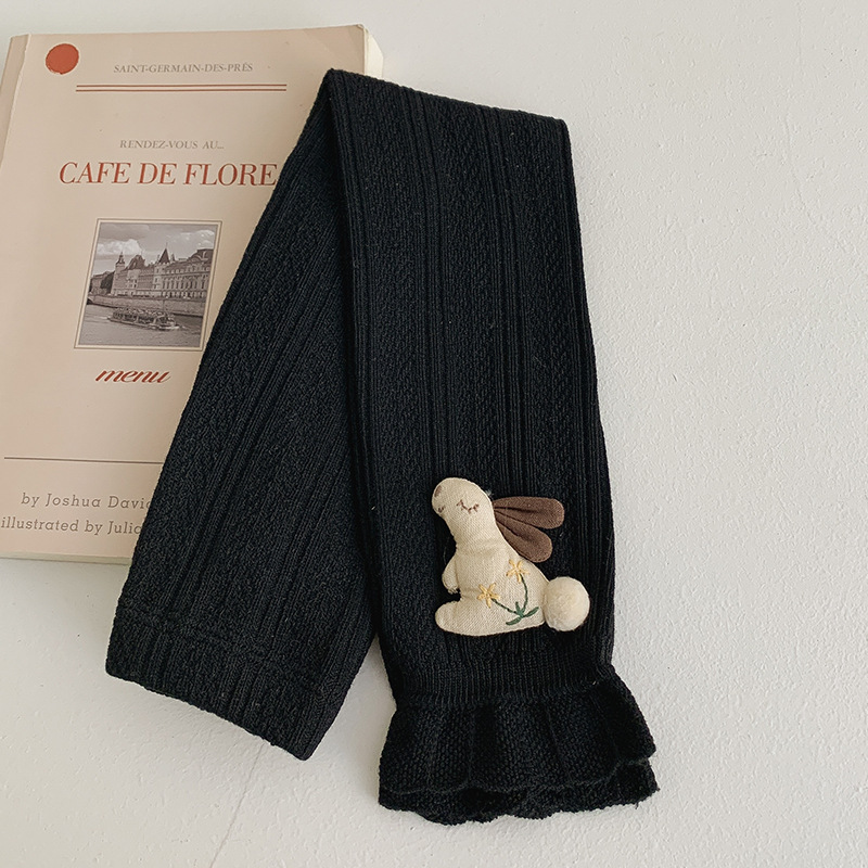 Pantalones para niños de algodón con volantes y pompón de conejo – moda primavera-otoño, para uso exterior.