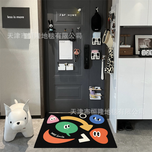 Cartoon-style creative indoor wire-loop doormat, contrasting colors, entrance hall rug, dirt-resistant PVC door mat for main entrance—cuttable.
