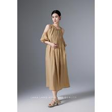 Lana Lang米色连衣裙女2024夏季新款法式纯色设计感连身裙长裙子