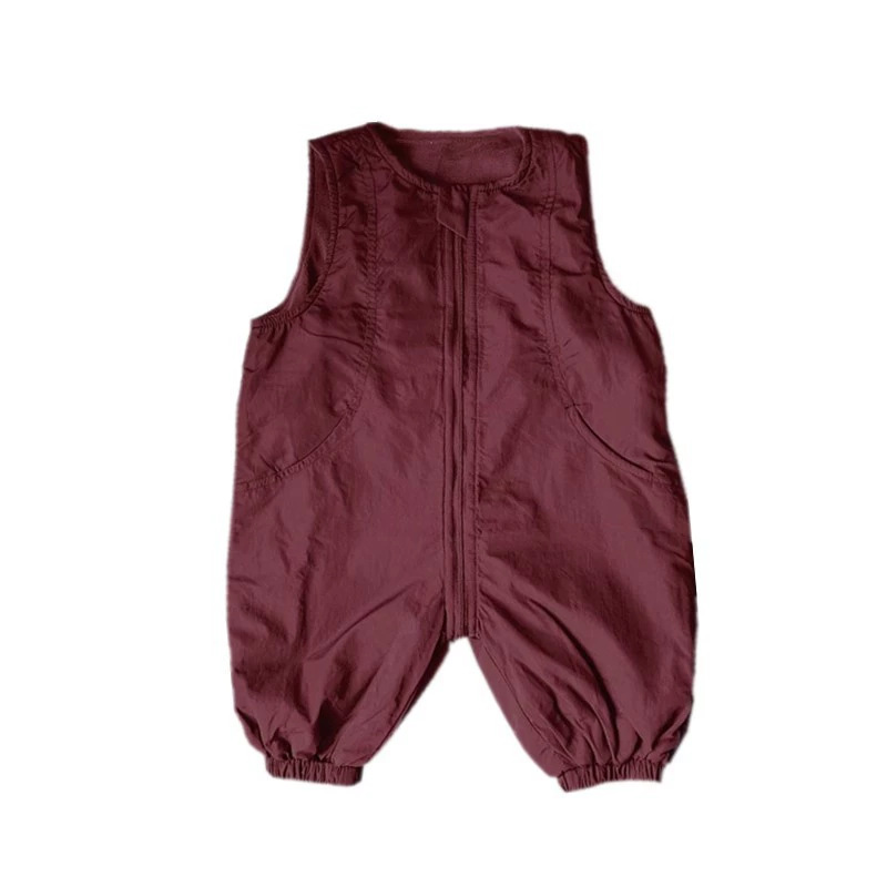 Monos sin mangas de nuevo estilo con cremallera de tres pruebas moda casual primavera y otoño de doble capa de una pieza pantalones para niños y niñas