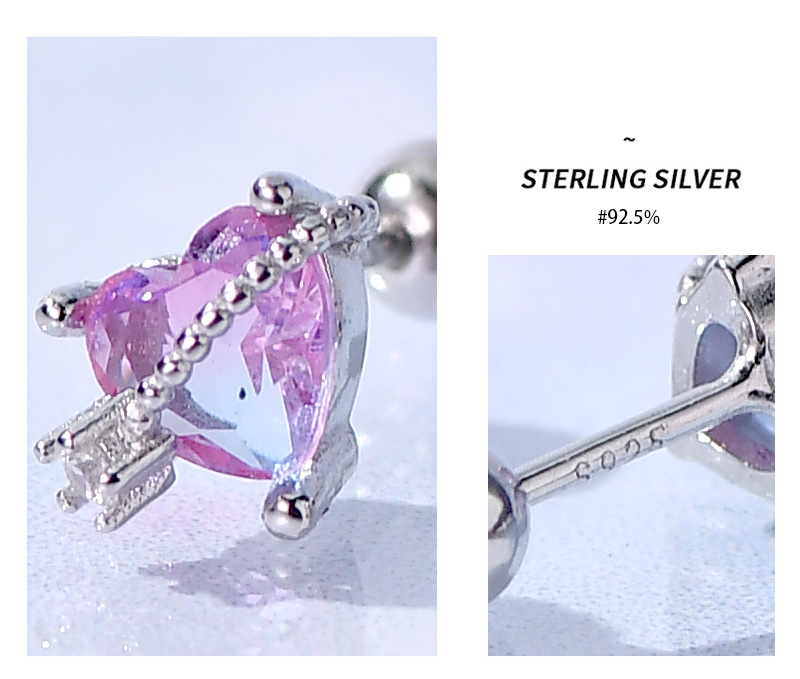 Simple Style Heart Shape Silver Plating Inlay Zircon Ear Studs 1 Pair