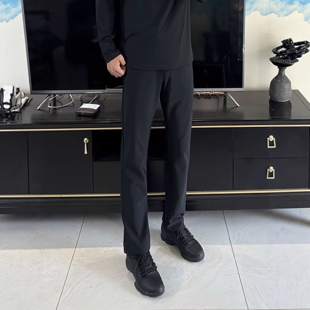 Black American-Style Cleanfit Pants for Men, Fleece-Lined, Slim-Fit Softshell Hiking Straight-Leg Quick-Dry Sports Pants Trendy