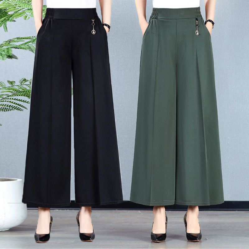 Summer Mom Wide Leg Pants Women's Culottes New Arrival Middle-Aged Women's Pants High Waist Loose Big Leg Pants Slimming Cropped Pants Summer Mom Wide Leg Pants Women's Culottes New Arrival Middle-Aged Women's Pants High Waist Loose Big Leg Pants Slimming Cropped Pants
