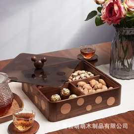 新中式木质可旋转坚果收纳盒四宫格早生贵子收纳盒实木便携式木盒