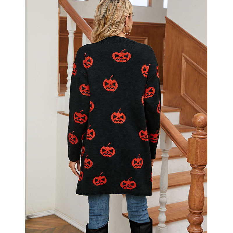 Cardigan, Sweater Tops Type Wholesale Women's Casual Streetwear Halloween Pattern Long Sleeve Jacquard Sweaters & Cardigans