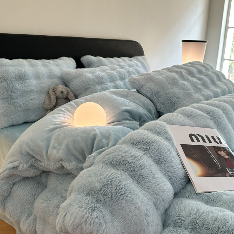 Conejo de peluche de alto peso set de cuatro piezas sábanas cubierta de invierno engrosado cubierta de cama de peluche set de tres piezas