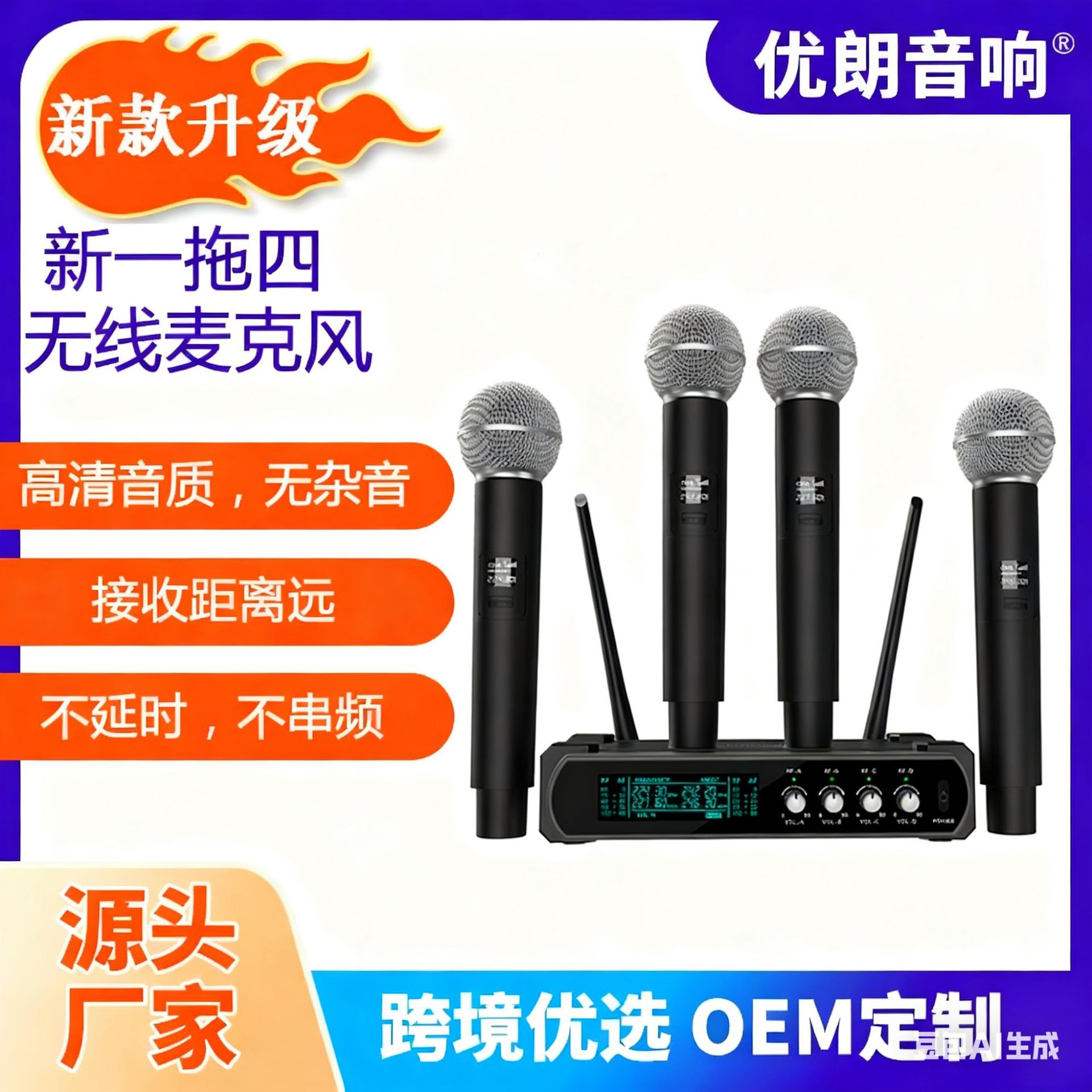 Live Streaming Dedicated Wireless Microphone with Four Channels, V-Band Signal, Stable and Durable, Specifically for Live Streaming