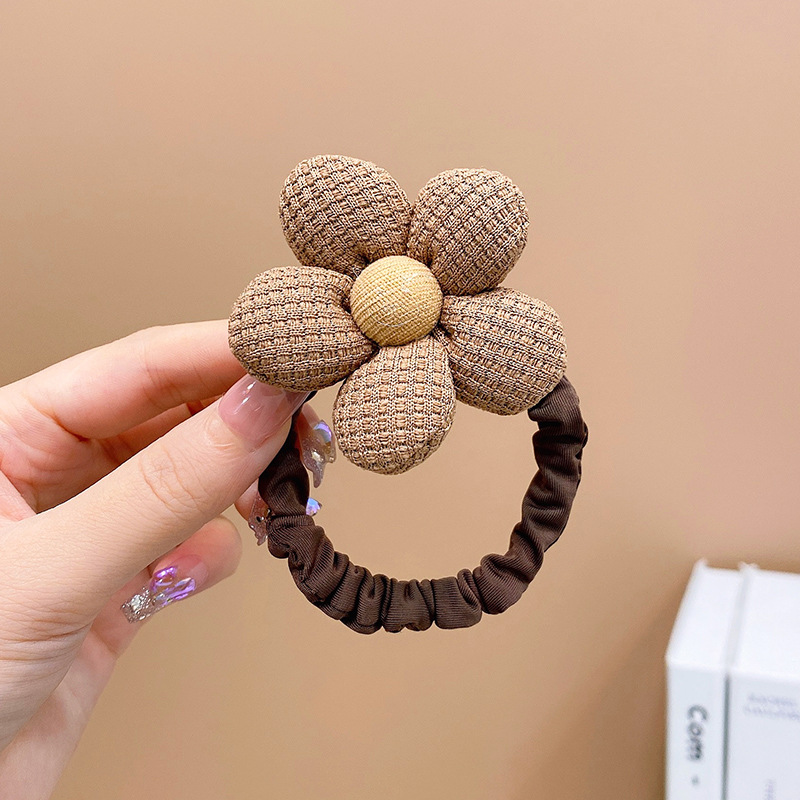 Brown Flor intestino delgado banda de pelo niños Chica corbata cabeza de la bola no duele el pelo banda de goma cuerda del pelo accesorios para el cabello tocado