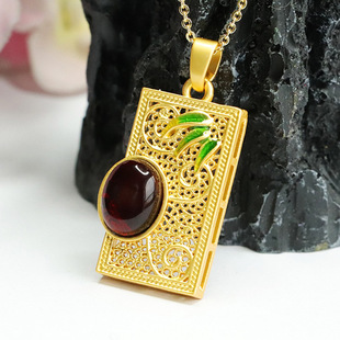 Juanyu Customized Natural Amber Pendant Blood Amber Bamboo Leaf Square Brand Necklace New Chinoiserie Wholesale Hp 3111701