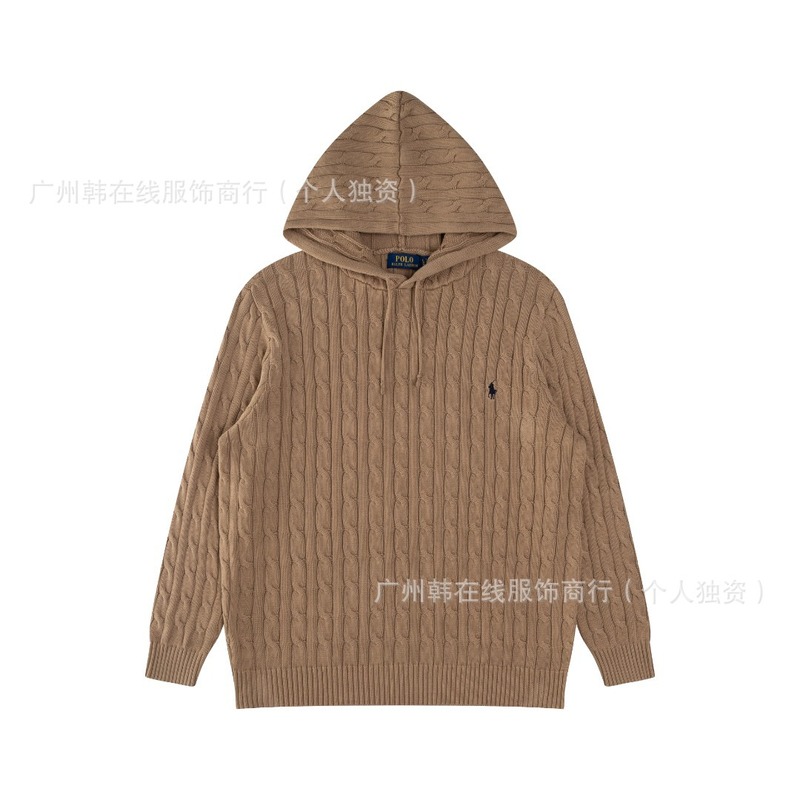 25跨境RL小马刺绣六色经典连帽麻花套头毛衣男女同款|undefined