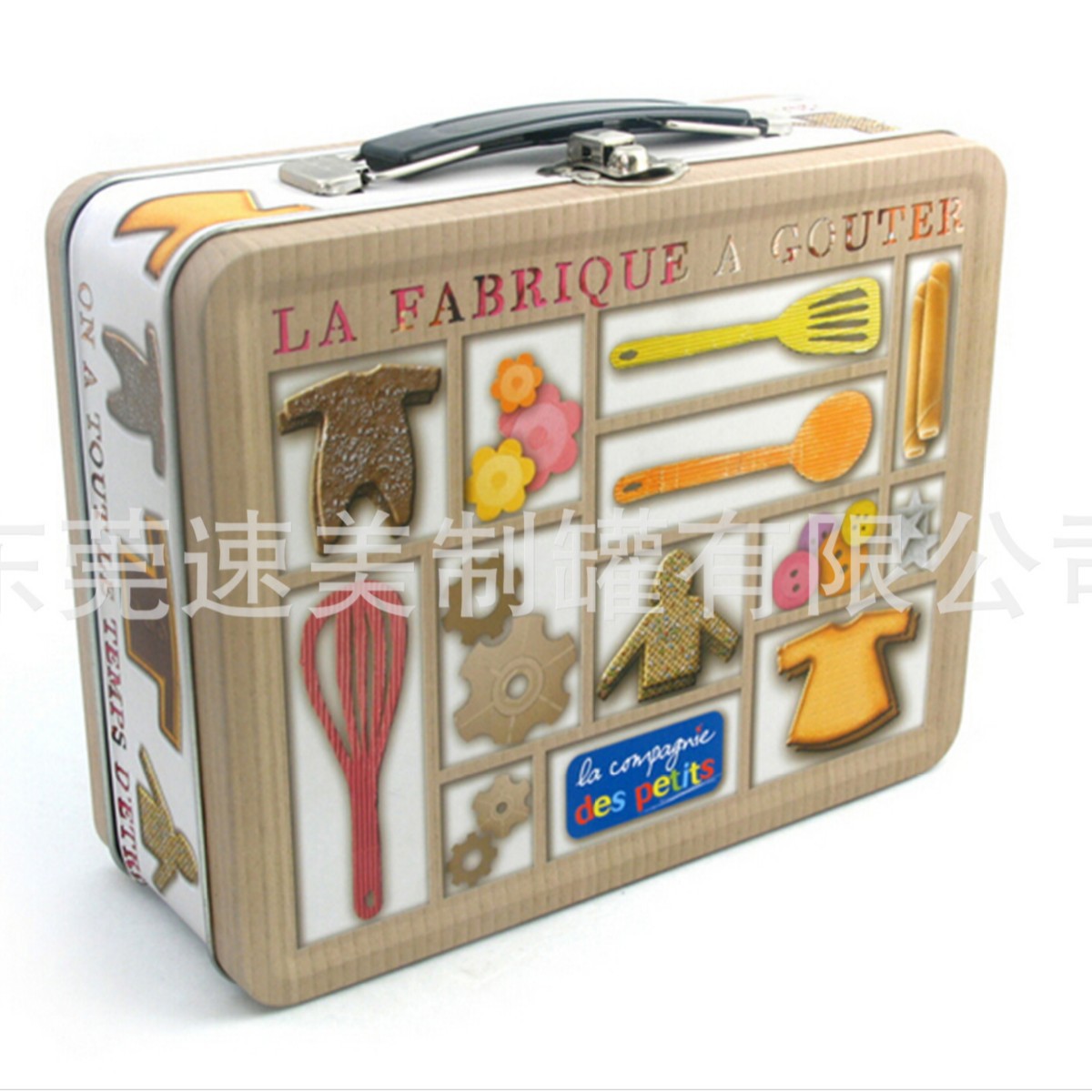 卡通手腕马口铁午餐盒 长方形带锁扣手提铁盒 化妆品手挽罐