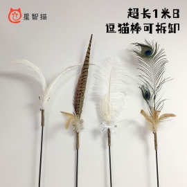 厂家批发超长鸵鸟毛逗猫棒可替换木天蓼山鸡毛猫咪宠物用品猫玩具