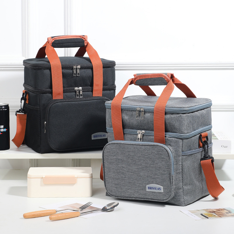 Bolsa de almuerzo de doble capa transfronteriza de Amazon, mensajero de un solo hombro, lonchera de gran capacidad, bolsa de aislamiento, bolsa de picnic, lunchbag