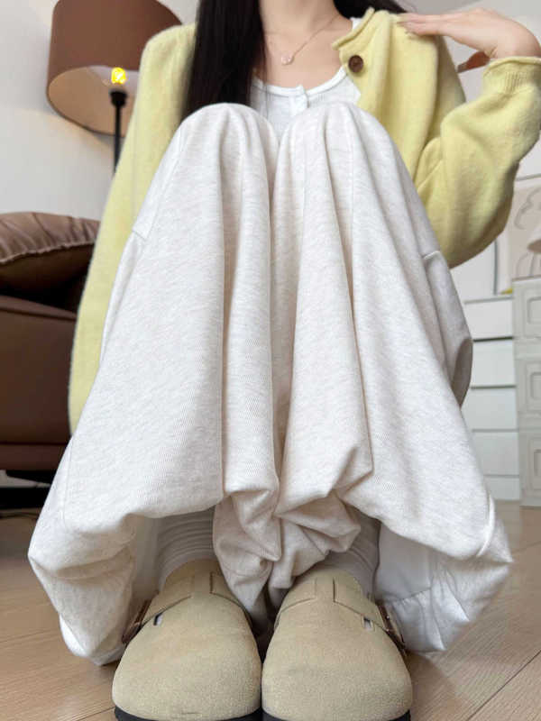 白色花苞裙裤女2025新款秋季高腰显瘦垂坠感软糯休闲灯笼糯米裤子|undefined