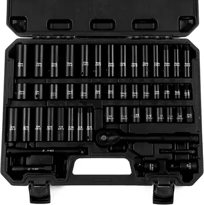 Cross-border hot sale 50pc pneumatic set sleeve quick wrench auto repair tool suit multi-function (Mühərrik tənzimləmə alətləri) - 50pc-sleeve-black-plastic-box