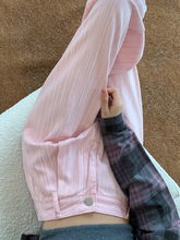 粉色竖条纹牛仔裤女春秋2024年新款小个子高腰垂感直筒宽松阔腿裤