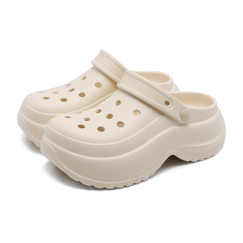 Zapatos con agujeros de suela gruesa de verano para mujeres, sandalias Baotou de moda aumentadas, pantuflas de dos manos de fondo grueso EVA de todo fósforo junto al mar