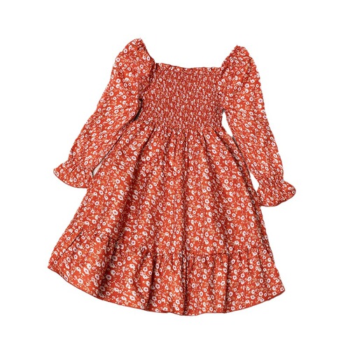 Cross-border children's clothing Amazon new spring stylish Peter Pan collar floral long-sleeve princess dress for European and American girls' dresses
