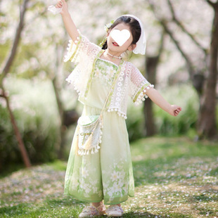 Hanfu for Girls Summer 2025 New Ancient Style Children's New Chinese Tang Suit Ancient Style Three-Piece Set for Girls