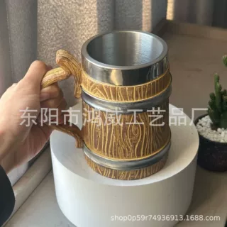 莫斯科复古创意木桶啤酒杯大容量不锈钢马克杯个性酒吧树脂酒杯