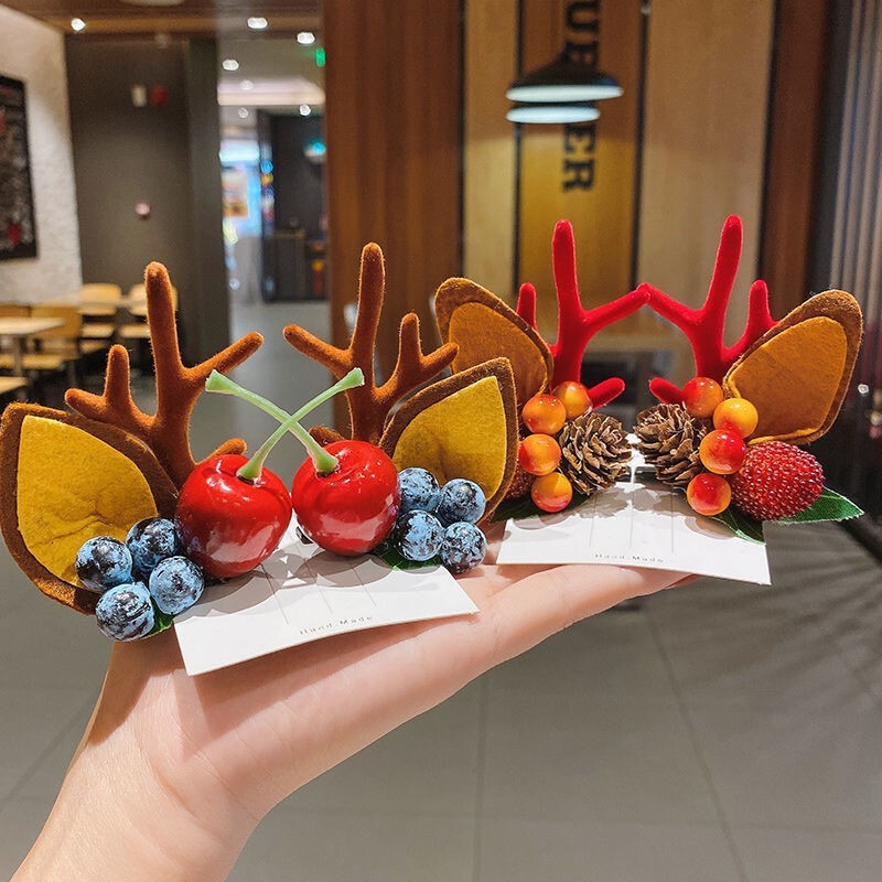 クリスマスヘアピン女の子の頭飾り鹿の角ヘアピン秋と冬のかわいいヘッドバンドヘアアクセサリー女の子クリップクリスマス装飾|undefined