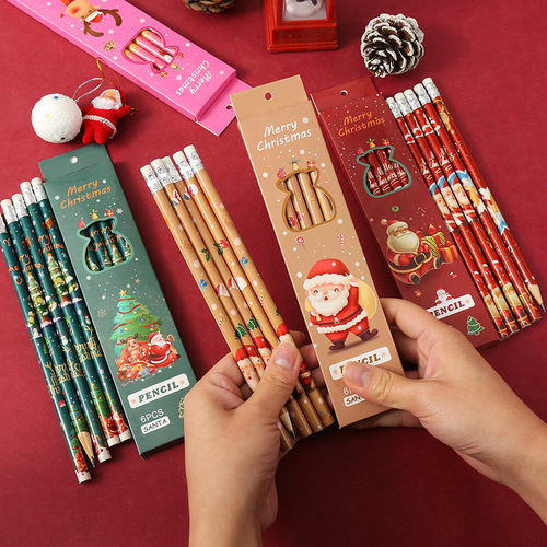 Monkey Christmas Pencil Cartoon Cute Pencil Box Set of 6 HB Pencils with Eraser Christmas Gift Wholesale