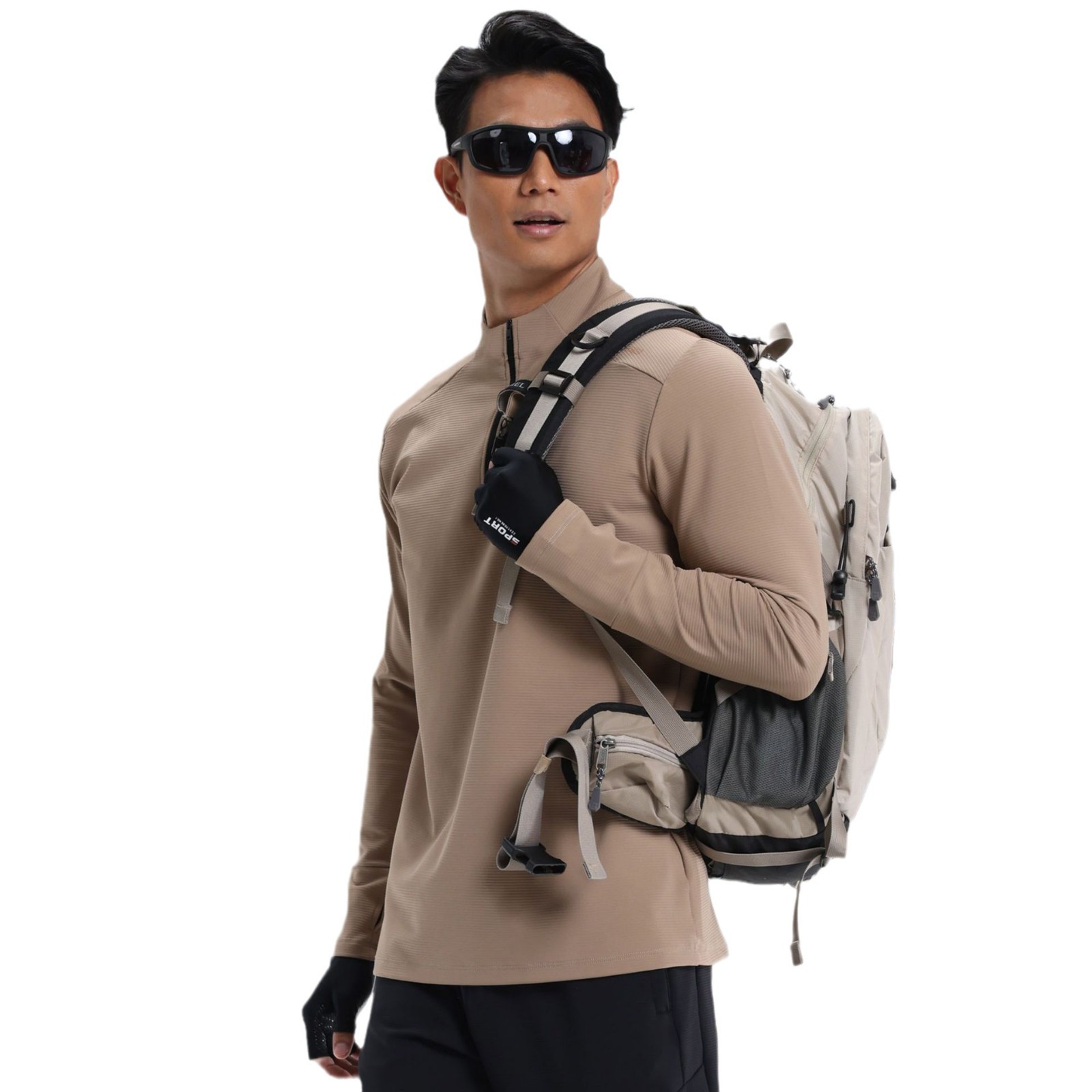 Textura de la mitad del collar deportivo de manga larga, cuello de pie, cuerpo delgado, entrenamiento de alta elasticidad, entrenamiento de base, ropa de secado rápido, camiseta para hombres