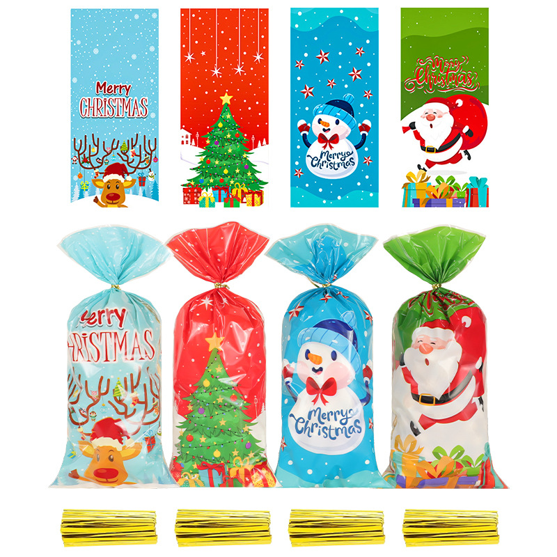 跨境新品圣诞节OPP玻璃纸糖果袋 圣诞老人派对礼品袋 扎丝平口袋