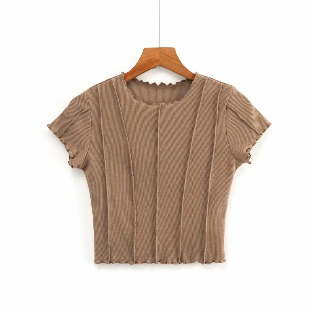 short-sleeved round neck short T-shirt NSHS43094