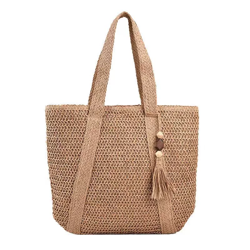 Summer straw capacious woven beach shoulder bag