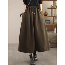 日系毛呢半身裙女秋冬新款宽松高腰抽绳中长款a字呢子长伞裙