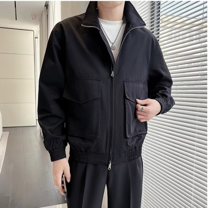 Stand up collar, cool jacket, men's spring and autumn style, assault jacket, light mature style, high-end work clothes_voghion.com