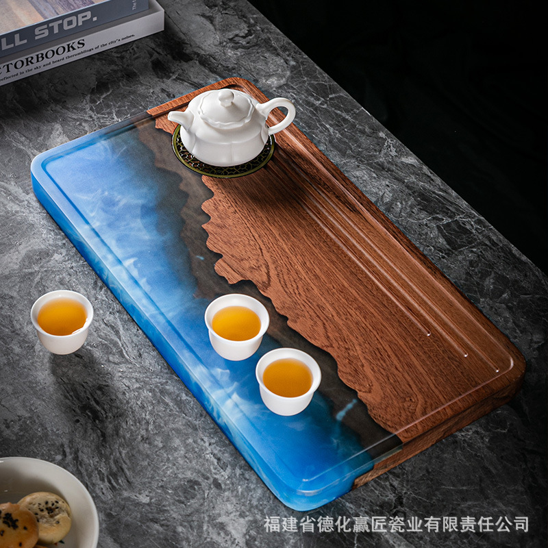 Resina transfronteriza de estilo japonés Nogal Negro placa de madera maciza olla bandeja de té mesa de burbujas secas placa de madera cuadrada larga