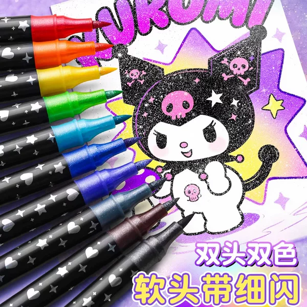 Double-Ended Two-Color Acrylic Flash Marker New Marker Pen Student Painted Handbook Color Gel Pen Highlighter