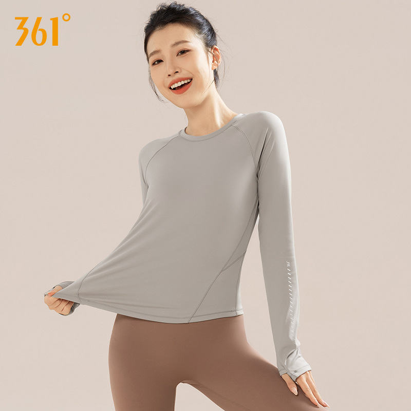 361 요가복 여성 가을과 겨울 2024년 신상품 스포츠 상의 긴팔 티셔츠 겨울 속건복 여성 플러스 벨벳 피트니스복