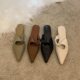 Internet Celebrity Shoes Spring Niche Design Soft Leather Half-covered Low-heeled Slippers Women's Outwear French Elegant Single-layer Shoes with Pointed Toe
