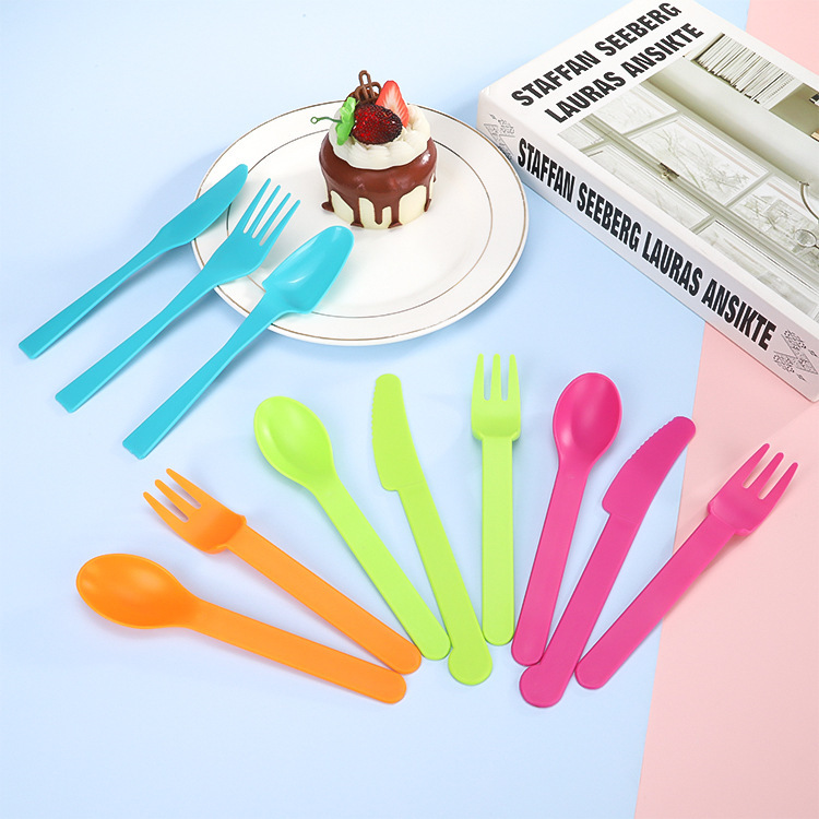 Cross-Border Reusable Knife, Fork and Spoon Set Birthday Party Plastic Tableware Cake Western Food Knife and Fork Set