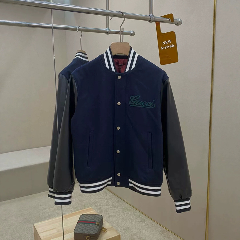 G Brand's 2026 Autumn/Winter New Wool and Leather Baseball Jacket Is Crafted with Navy Blue Wool