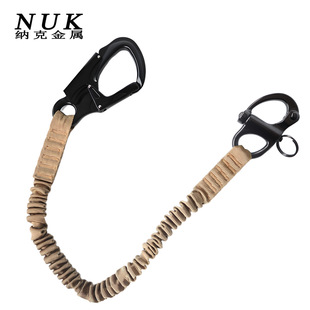 Outdoor Tactical Elastic Rope with Machine Descent Buckle Double-Head Aviation Aluminum Carabiner Safety Rope Lock Buckle