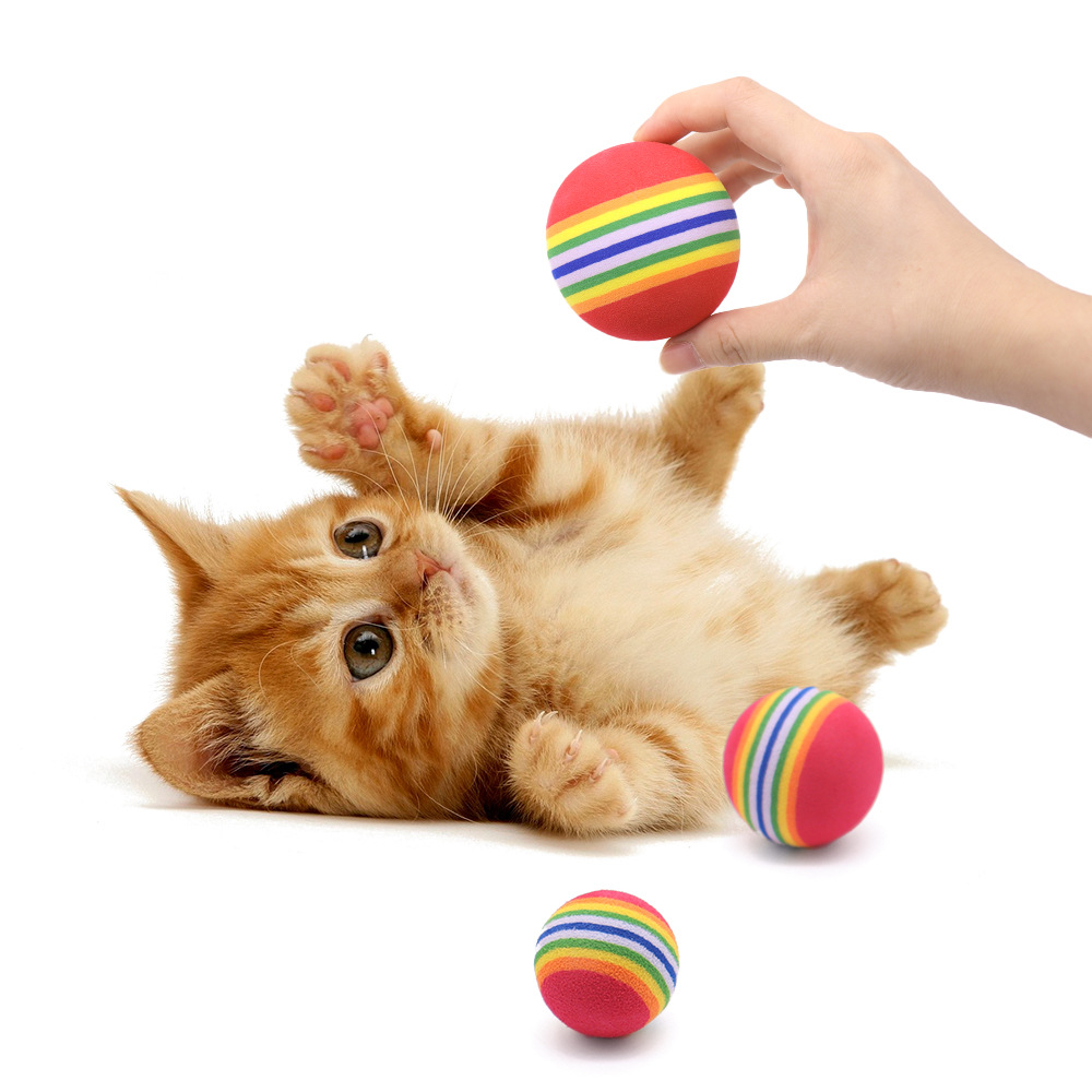 Bola arcoíris juguetes para gatos auto-hola para aliviar el aburrimiento, bola de juguete para gatos, bola de algodón de espuma EVA, bola de juguete para mascotas, suministros para gatos divertidos