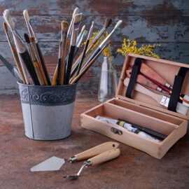 跨境实木桌面美术画具收纳盒简约多功能绘画笔颜料木质置物整理盒