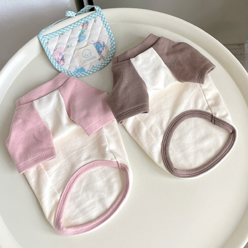 Camisa de algodón de manga a juego de color para mascotas cachorro gato ropa Corea del Sur Japón 23 nuevos fabricantes en stock verano Otoño e Invierno