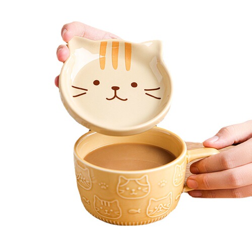 Sheli Cartoon Ceramic Cup Creative Lovely Water Cup Mug with Lid Couple Household Children Milk Breakfast Cup 