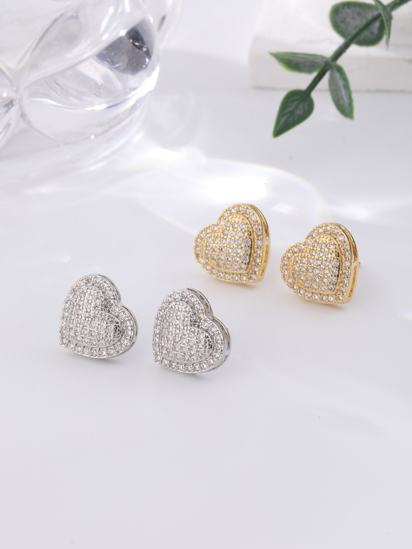 Copper Material 1 Pair Elegant Glam Heart Shape Copper Zircon Ear Studs